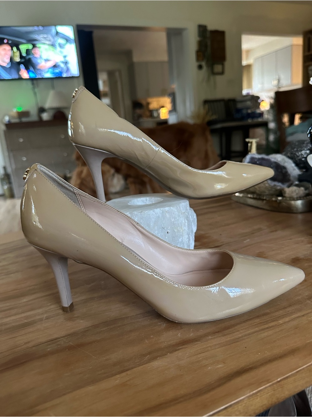 Cole Haan Beige Patent Pointed-Toe Pumps Size 9 used neutral